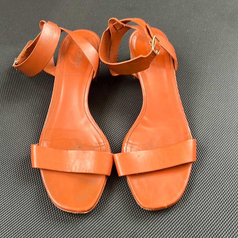J Crew Italian Leather Block Heel Heels in Cognac Sz. 10